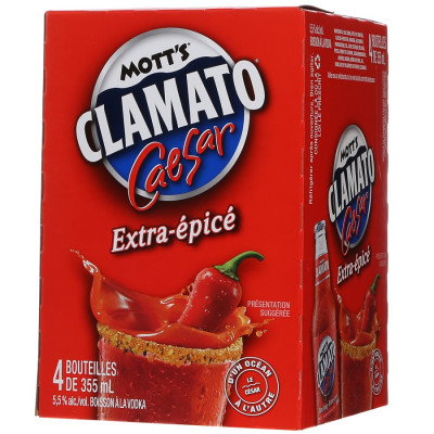 Mott's Clamato Caesar Extra Épicé<br>Cooler à base de vodka | 4 x 355 ml | Canada