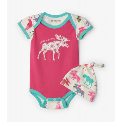 Little Blue House Hatley<br>Cache-Couche et Bonnet<br>Orignaux à motifs