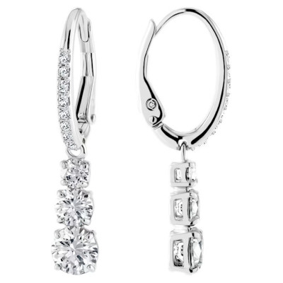 Swarovski<br>Anneaux d'oreilles Stilla Attract<br>Taille ronde, Blanches, Métal rhodié